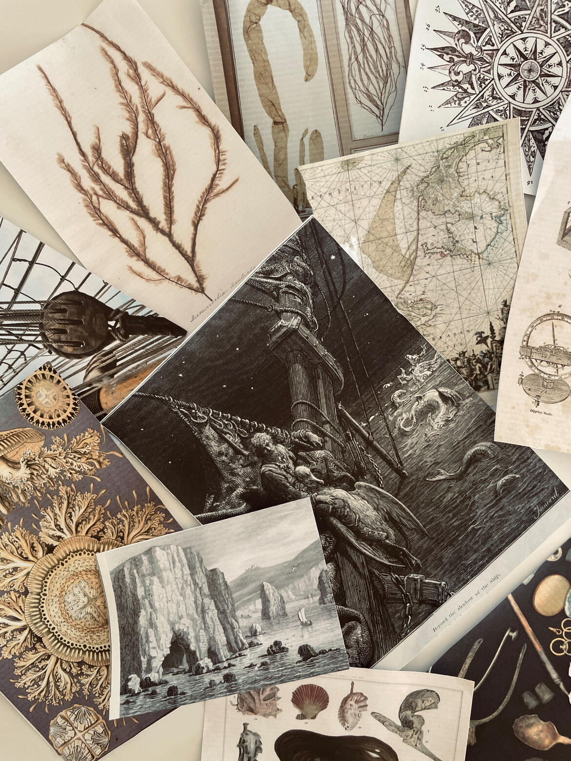 Inspiration found from magazines, old books, and online references.