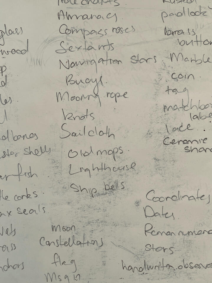 Journal page with handwritten notes and sketches related to the development of the Collected by the Tide collection.