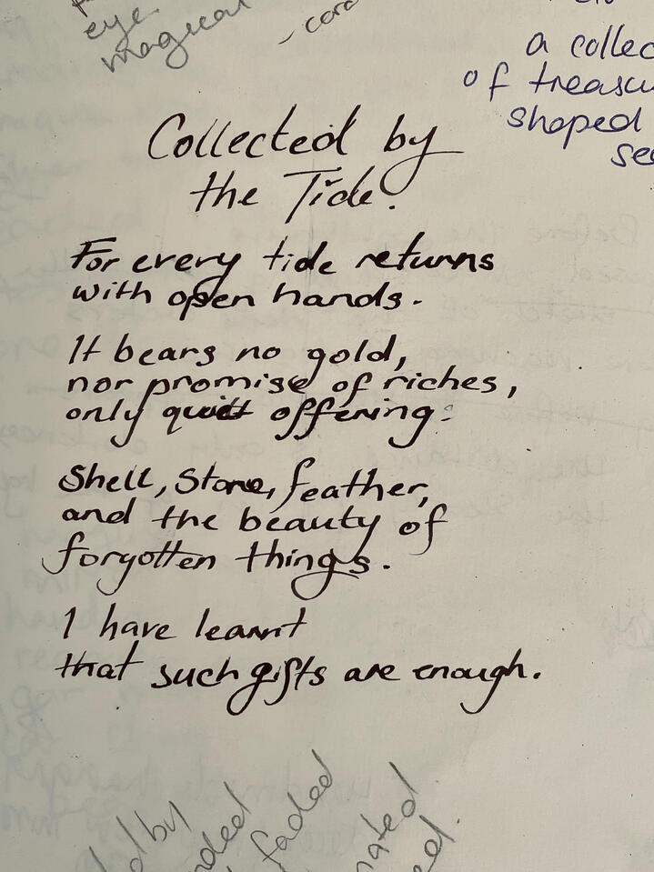 From The Journal Journal page containing a handwritten poem written during the development of the Collected by the Tide collection.
