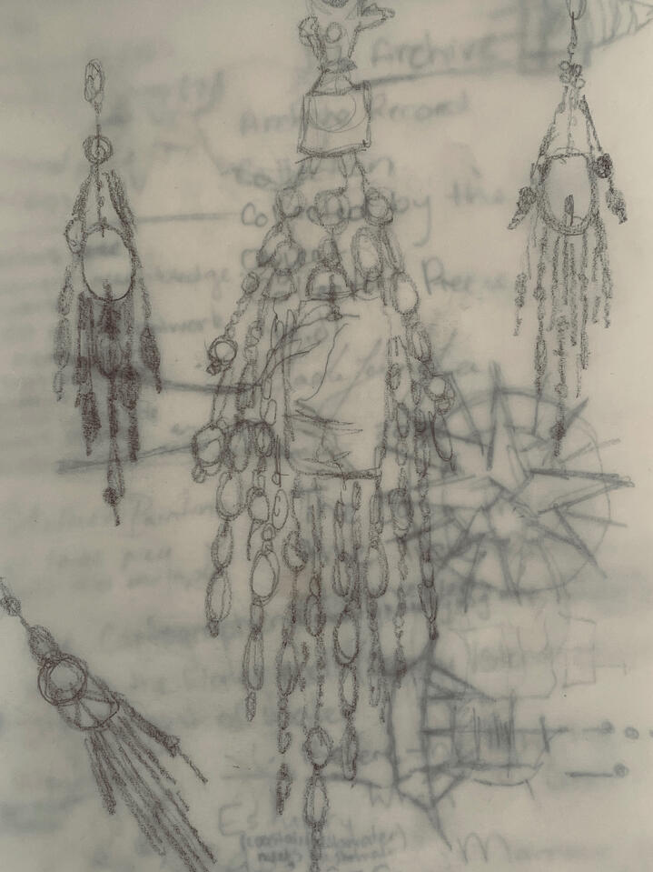Notebook page with handwritten reflections and drawings created while developing the Collected by the Tide collection.